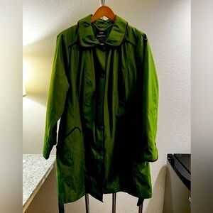 Dennis by Dennis Basso Green Trench Coat Snakeskin Print Trim Belted Size 1X